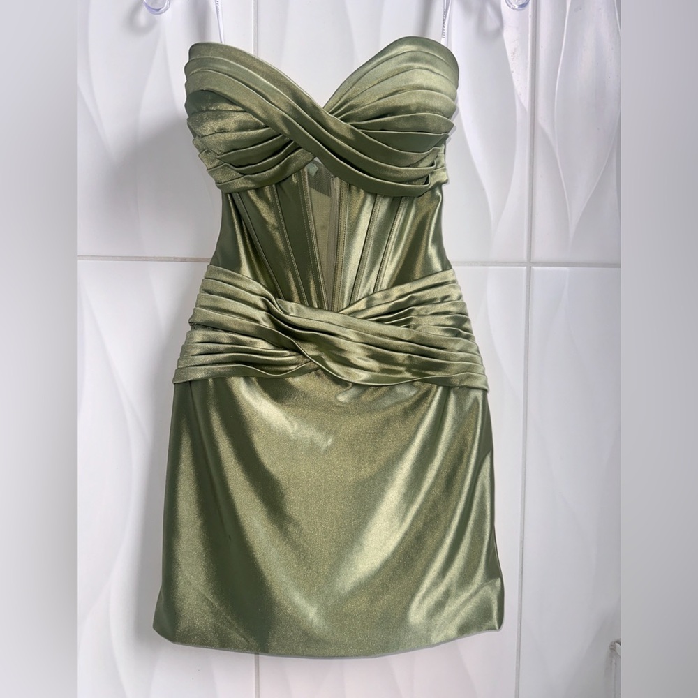 Sherri Hill Strapless Olive Homecoming Dress 00